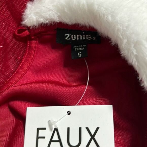 NWT Zunie Red Santa Faux Fur Tulle Dress Kids 5 Holiday Christmas Cottagecore - Picture 8 of 9